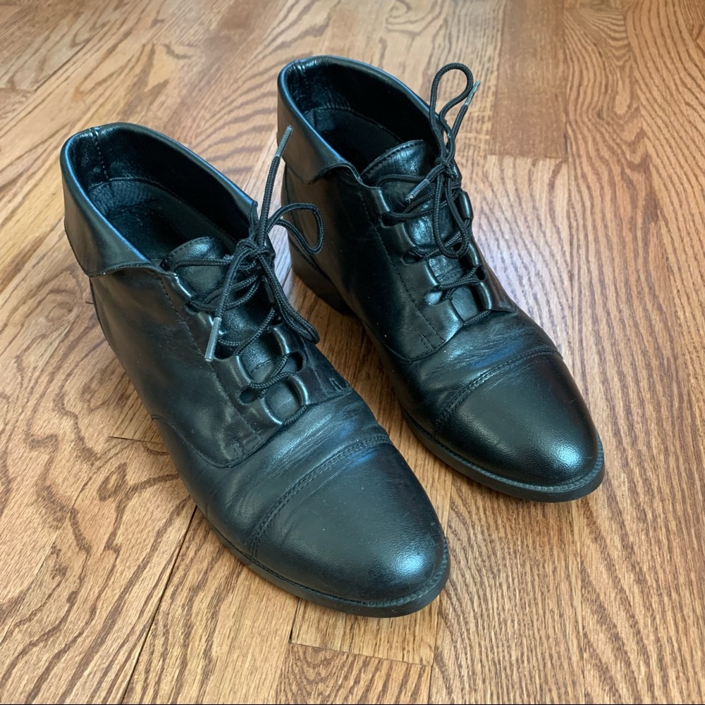VTG Prima Royale Black Leather Lace-up Ankle Boots - Black (Size 7)